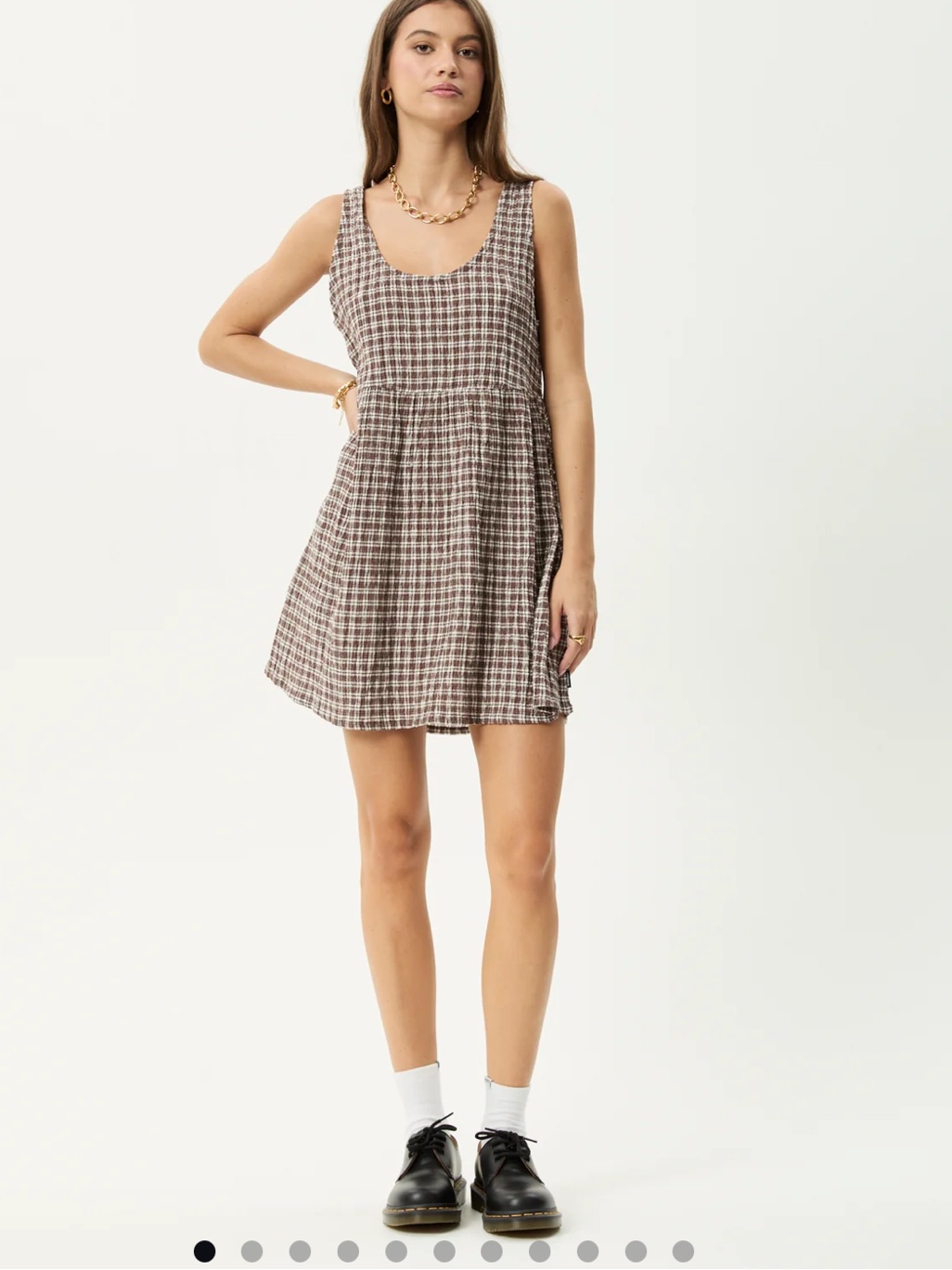 Afends Base Jesse Seersucker Mini Dress Xl Coffee Check